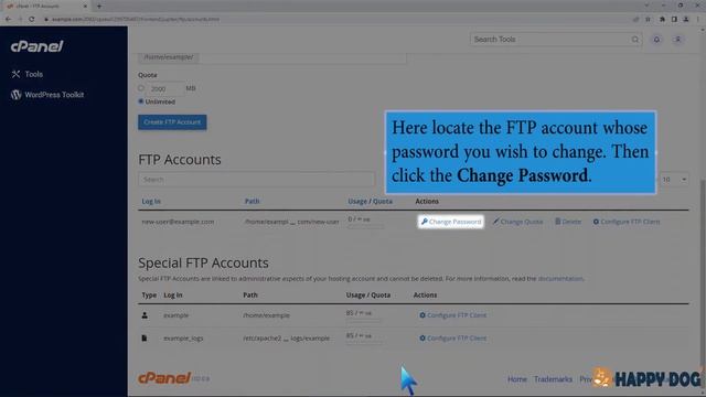 How to change the password of the File Transfer Protocol FTP Account in cPanel Happy Dog Web Host смотреть онлайн