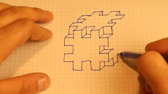 Рисуем объемный куб. Кубик по клеточкам. смотреть онлайн