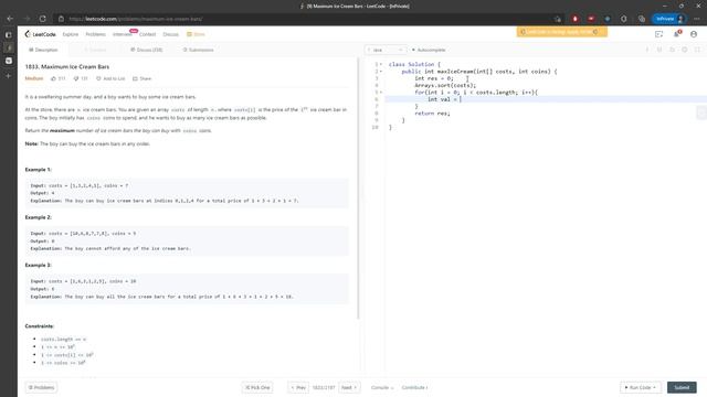LeetCode 1833 | Maximum Ice Cream Bars | Arrays sort | Javaq смотреть онлайн
