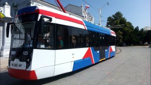 Трамвай 71 411-03 в Евпатории (на испытаниях)