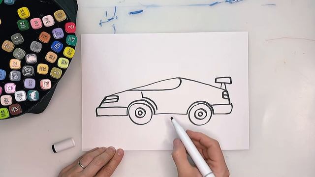 Рисуем гоночную машину. Как нарисовать машину. Урок рисования. Drawing racing car. смотреть онлайн