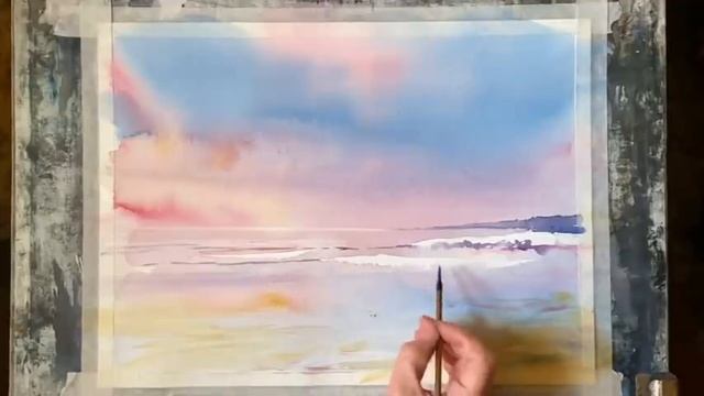 How to paint a simple, loose Watercolour Sunrise, watercolor landscape/seascape смотреть онлайн