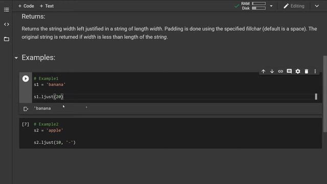 Python ljust() string method смотреть онлайн