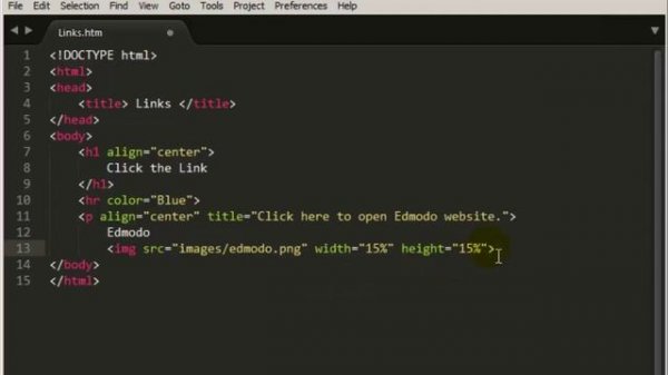 4. Inserting Link code in html using Sublime Text