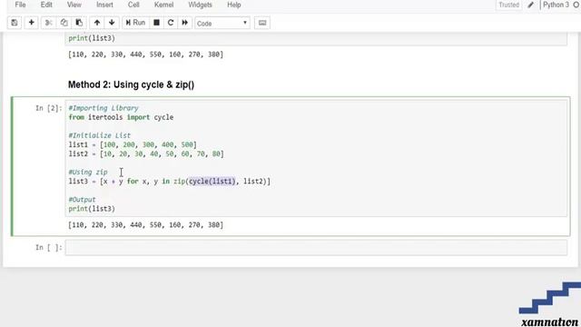 Adding 2 unequal length lists in cyclic manner-using cycle & zip() смотреть онлайн