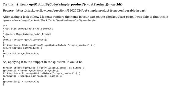 Magento: get id of simple product of any configurable product on cart.phtml magento (4 Solutions!!) смотреть онлайн