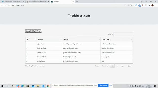 Reactjs Data Table With Export Buttons(CSV PRINT & COPY) with Dynamic Data смотреть онлайн