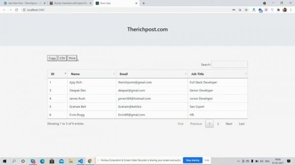 Reactjs Data Table With Export Buttons(CSV PRINT & COPY) with Dynamic Data
