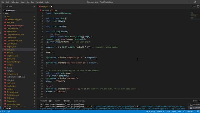 Dice java java Visual Studio Code смотреть онлайн