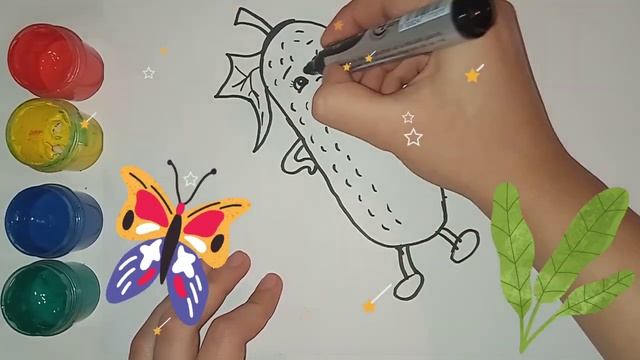 How to draw cucumber for children/Как нарисовать огурец для детей/Bolalar uchun bodring rasm chizis смотреть онлайн