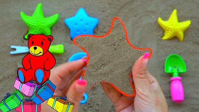 Разноцветные Морские звездочки и цветные лопатки для малышей  Игрушки и Формочки для детей смотреть онлайн