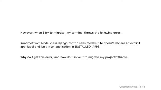 Django : RuntimeError: Model class django.contrib.sites.models.Site doesn't declare an explicit app смотреть онлайн