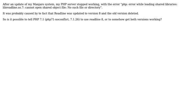 Unix & Linux: How to get PHP 7.1 to use libreadline.so.8? смотреть онлайн