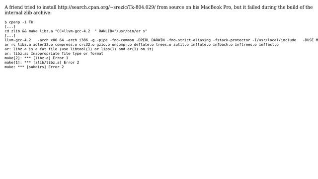 How do I install Perl/Tk 804.29 from CPAN on OS X with the Xcode tools? смотреть онлайн