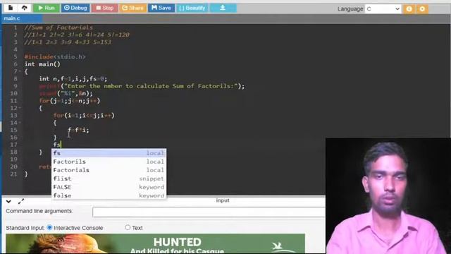 Factorials sum of user given input смотреть онлайн