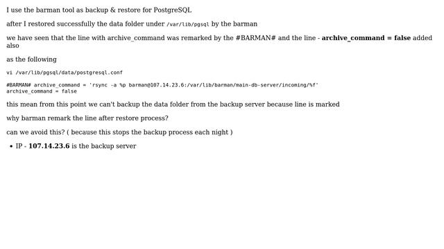 Databases: PostgreSQL + why archive_command line is marked after barman restore смотреть онлайн