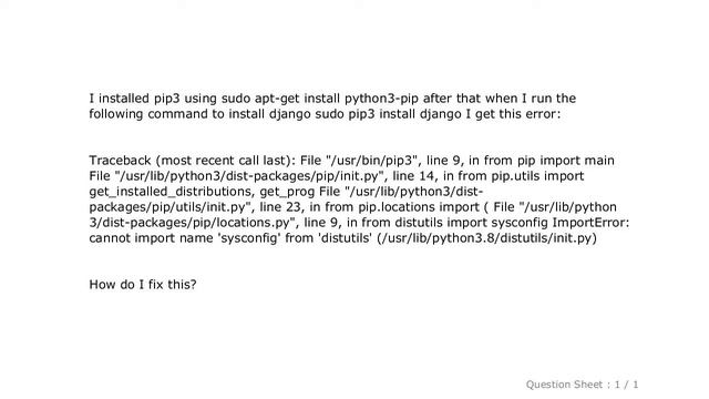Django : ImportError: cannot import name 'sysconfig' from 'distutils' (/usr/lib/python3.8/distutils смотреть онлайн