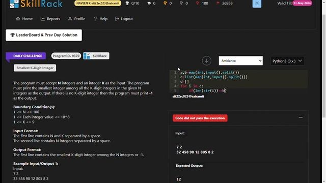 skillrack daily challenge|skillrack python|5/9/2023|DC|skillrack daily challenge today solution смотреть онлайн