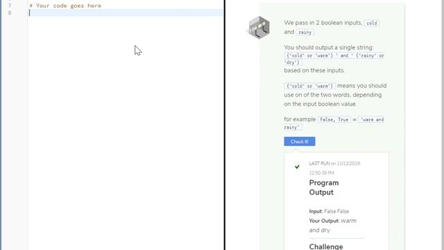 Introduction to scripting Python Codi Challenge 4. 3. Boolean inputs смотреть онлайн