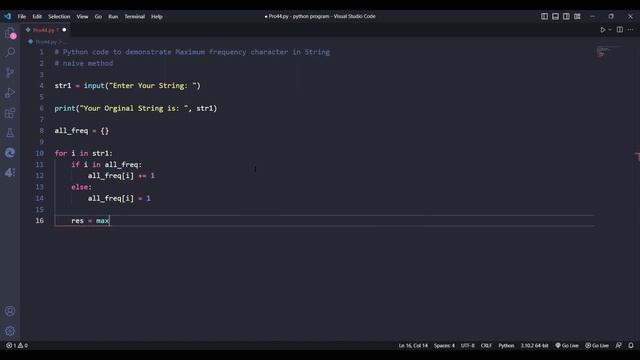 Python code to demonstrate the Maximum Frequent Character in the naive String method#python #coding смотреть онлайн