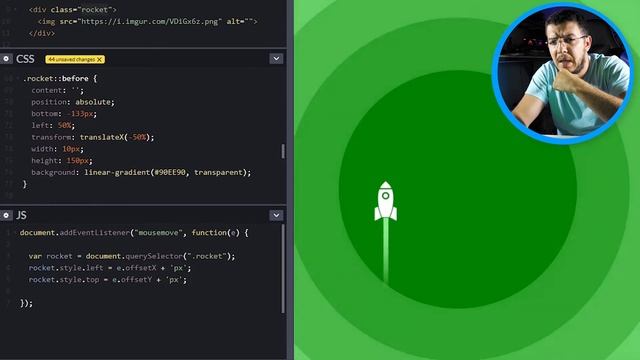 Foguete seguindo Mouse com HTML, CSS e Javascript! Várias propriedades do CSS e métodos javascript смотреть онлайн