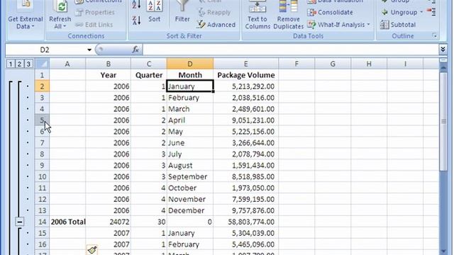 Excel 2007 - Adding subtotals смотреть онлайн