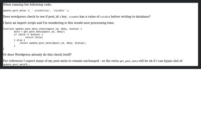 Wordpress: Does "update_post_meta" check if value is the same before updating? смотреть онлайн
