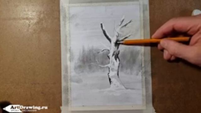 как нарисовать дерево в снегу смотреть онлайн