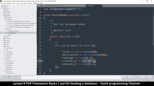 #34 Laravel 8 PHP Framework Basics | Seeding a database | Quick programming tutorial смотреть онлайн
