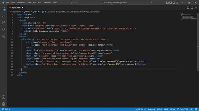 MEMBUAT PASSWORD GENERATOR MENGGUNAKAN HTML BOOTSTRAP DAN VANILLA JS | HJ Codin