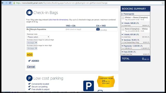 Как докупить багаж у Ryanair