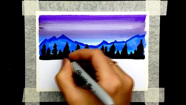Как нарисовать Пейзаж маркерами | Рисунки Юльки для срисовки | Просто рисуем ночной пейзаж смотреть онлайн