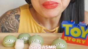 ASMR MOCHI *TOKYO DISNEY PIXAR GREEN DUMPLINGS (SOFT CHEWY EATING SOUNDS) | SAS-ASMR