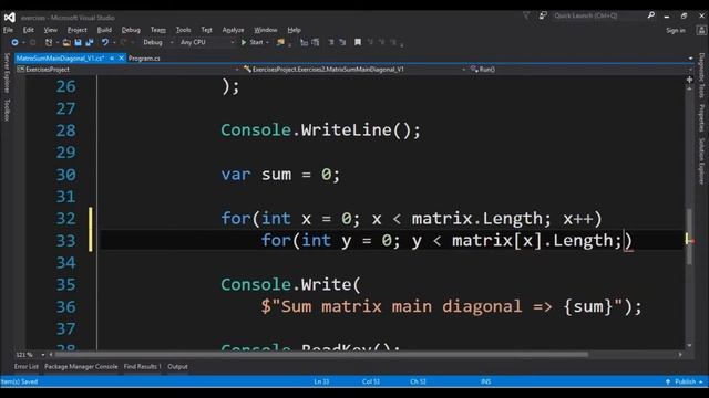 matrix sum main diagonal v1 in c# смотреть онлайн