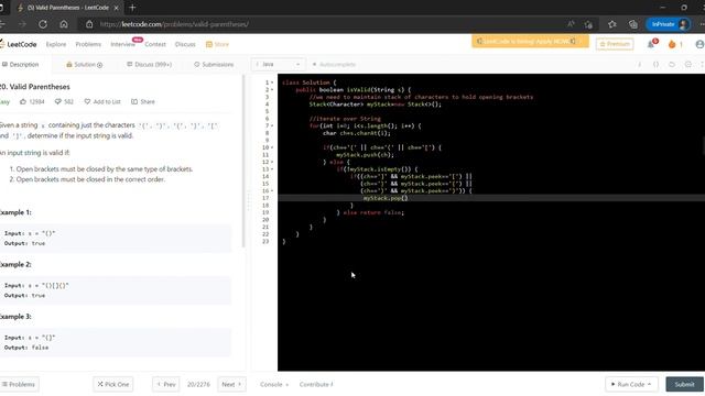 Leetcode 20 - Valid Parentheses (Java Solution) смотреть онлайн