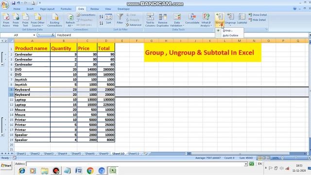 group ungroup and subtotal in Excel смотреть онлайн