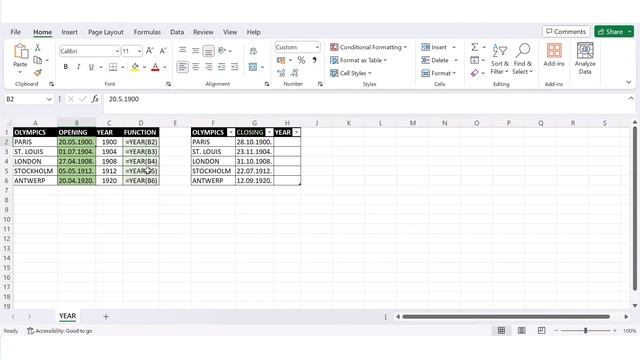 Excel - Date and time function - YEAR - returns the year of a date смотреть онлайн