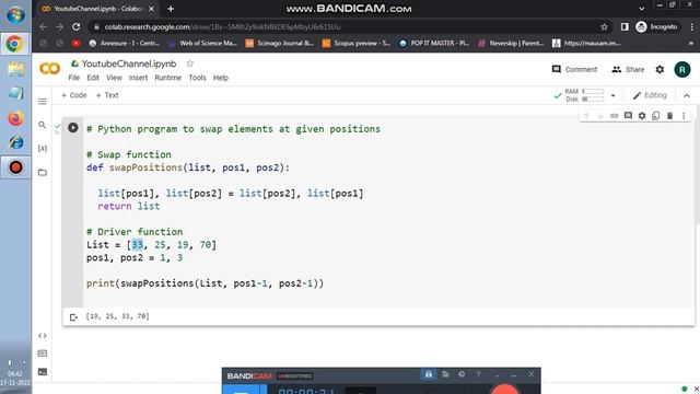 Python program to swap elements at given positions - Google Colab смотреть онлайн