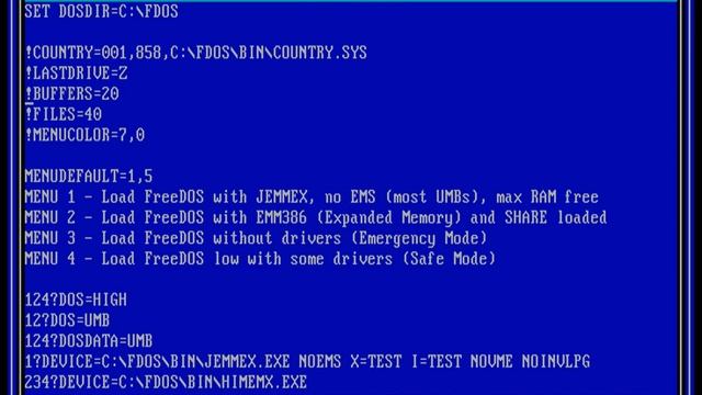 Using FreeDOS - FDCONFIG.SYS смотреть онлайн