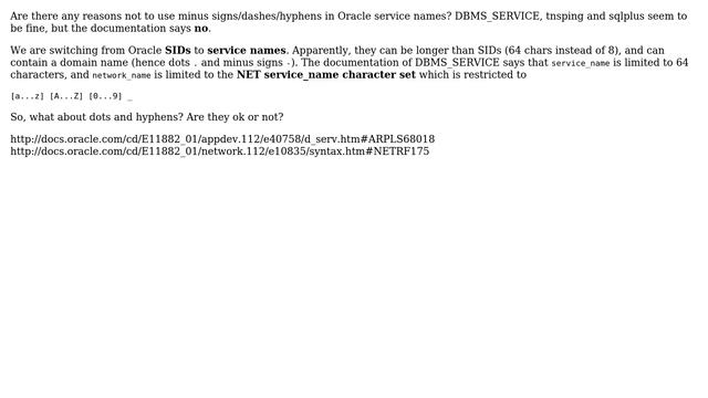 Databases: Oracle service names with a minus sign (?) смотреть онлайн