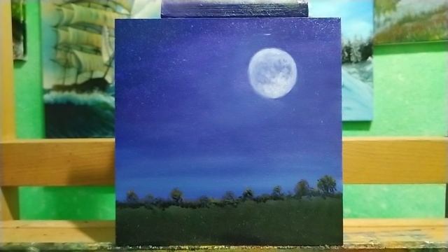 Как легко и просто нарисовать полнолуние маслом|для начинающих смотреть онлайн