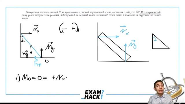 Однородная лестница массой 20 кг прислонена к гладкой вертикальной стене, составляя с ней - №30596 смотреть онлайн