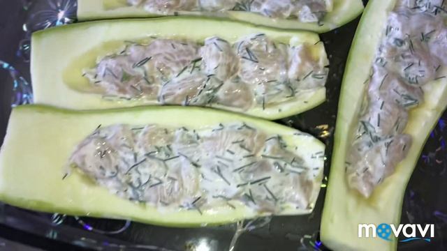 Кабачковые лодочки с курино-сливочной начинкой. смотреть онлайн
