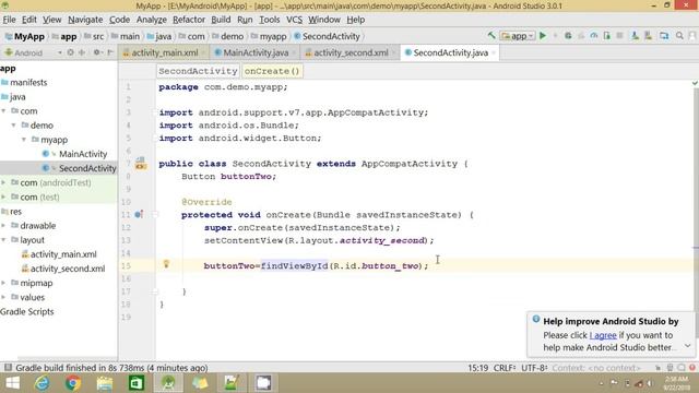 Start One Activity From Another Activity | Intent In Android | Android Studio Tutorial смотреть онлайн