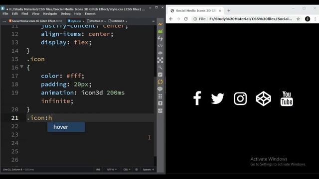 Social Media Icons 3D Glitch Effect || HTML5 & CSS3 || Full Tutorial смотреть онлайн