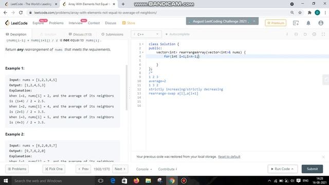 Array With Elements Not Equal to Average of Neighbors Leetcode 1968 смотреть онлайн