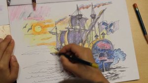 Корабль «Полтава» 1712
Видеоурок «К БЕРЁЗОВЫМ ОСТРОВАМ» техника-цветные карандаши