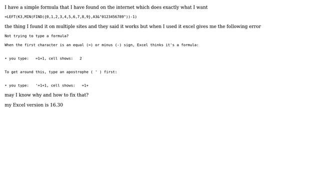Excel left formula shows an error (Not trying to type a formula) смотреть онлайн