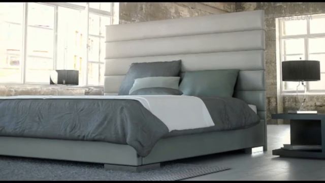 Modloft Prince  - Modern Bed In Warm Gray Leather