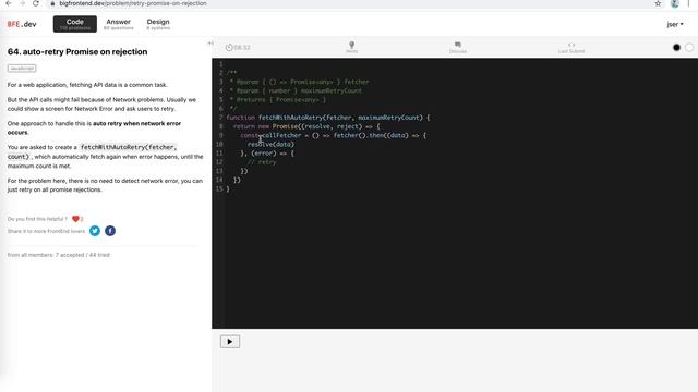 BFE.dev #64 auto-retry Promise on rejection | JSer - Front End Interview questions смотреть онлайн